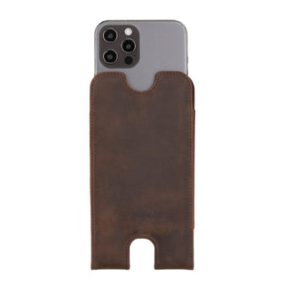 Erin Slim Pouch Leather Sleeve Case For 6.1" Phones, Distressed Coffee - BlackBrook Case