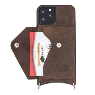 Lara iPhone 11 Pro Max Crossbody Wallet Case, Distressed Coffee - BlackBrook Case