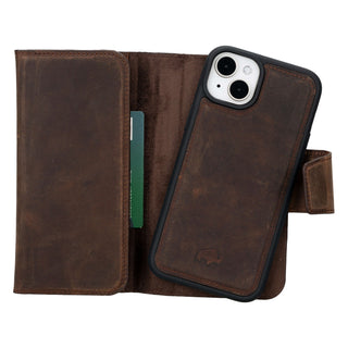 Tudor iPhone 15 Plus Wallet Case, Distressed Coffee - BlackBrook Case