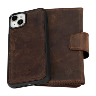 Tudor iPhone 15 Plus Wallet Case, Distressed Coffee - BlackBrook Case