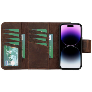Tudor iPhone 15 Wallet Case, Distressed Coffee - BlackBrook Case