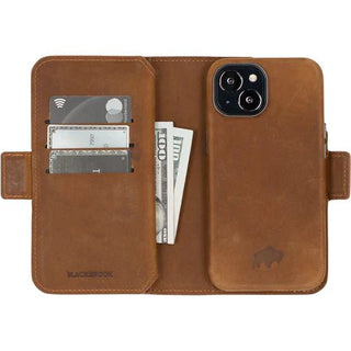Windsor iPhone 14 Plus Bi-Fold Wallet Case, Golden Brown - BlackBrook Case